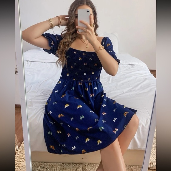 SHEIN Dresses & Skirts - SHEIN Navy Midi Dress with Butterfly Accents